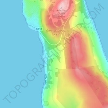 Mapa topográfico Peaton, altitud, relieve