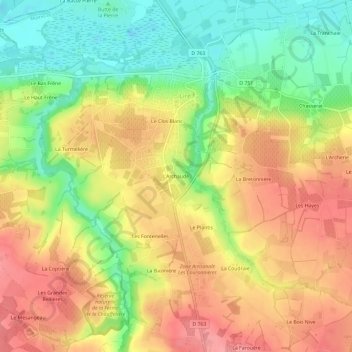 Mapa topográfico L'Archaude, altitud, relieve