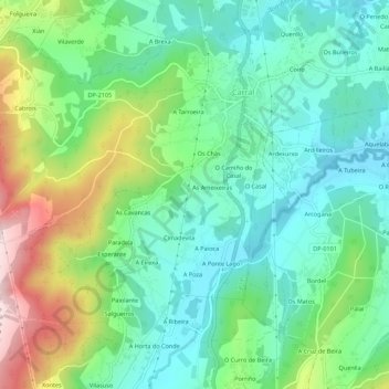 Mapa topográfico Fócanos, altitud, relieve