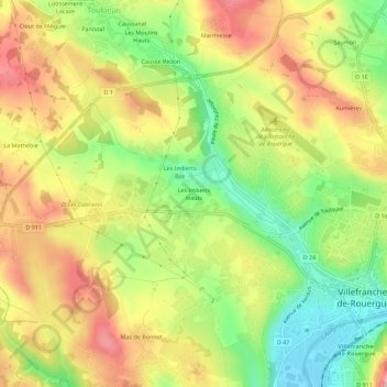 Mapa topográfico Les Imberts Hauts, altitud, relieve