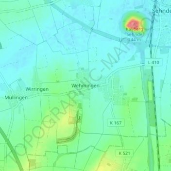 Mapa topográfico Wehmingen, altitud, relieve