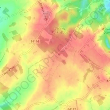 Mapa topográfico Birchley Heath, altitud, relieve