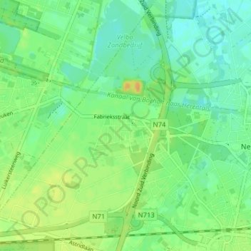 Mapa topográfico Overpelt-Fabriek, altitud, relieve