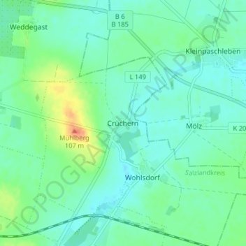 Mapa topográfico Crüchern, altitud, relieve