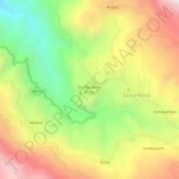 Mapa topográfico Cochabamba Chico, altitud, relieve