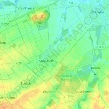 Mapa topográfico Rubbelrath, altitud, relieve