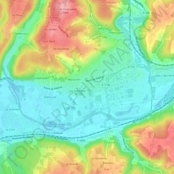Mapa topográfico Les Chabrat, altitud, relieve