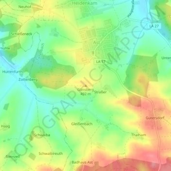 Mapa topográfico Gänsberg, altitud, relieve