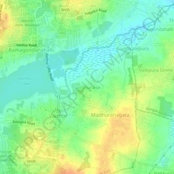 Mapa topográfico Sorahunase, altitud, relieve