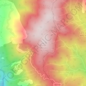 Mapa topográfico Monte Pecoraro, altitud, relieve