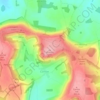 Mapa topográfico Walbury Hill, altitud, relieve
