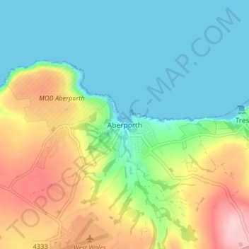 Mapa topográfico Aberporth, altitud, relieve