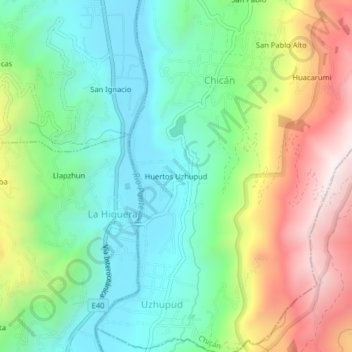 Mapa topográfico Huertos Uzhupud, altitud, relieve