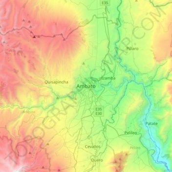 Mapa topográfico Ambato, altitud, relieve