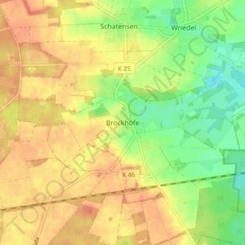 Mapa topográfico Brockhöfe, altitud, relieve