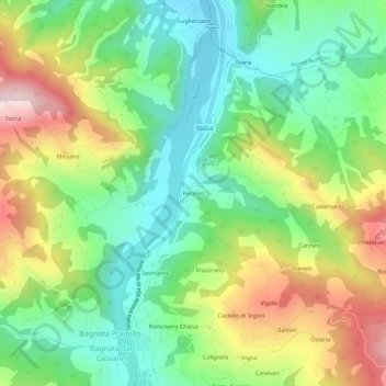 Mapa topográfico Recesio, altitud, relieve