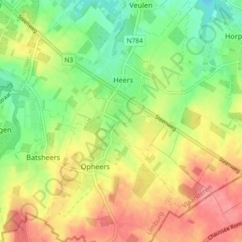 Mapa topográfico Middelheers, altitud, relieve