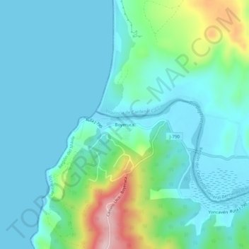 Mapa topográfico Boyeruca, altitud, relieve