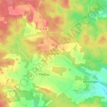 Mapa topográfico Bellahn, altitud, relieve