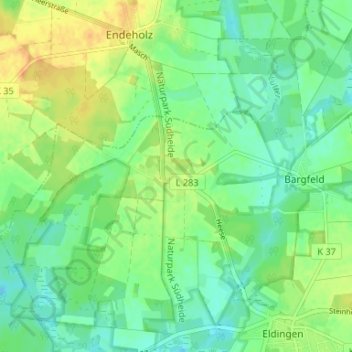 Mapa topográfico Heese, altitud, relieve