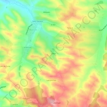 Mapa topográfico Arties, altitud, relieve