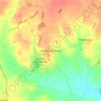 Mapa topográfico Kirkby Mallory, altitud, relieve