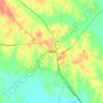 Mapa topográfico Bellville, altitud, relieve