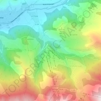 Mapa topográfico Le Sauze, altitud, relieve