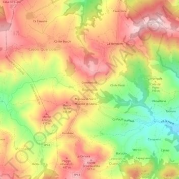 Mapa topográfico Regnano, altitud, relieve