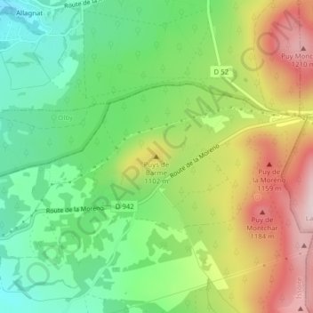 Mapa topográfico Puys de Barme, altitud, relieve
