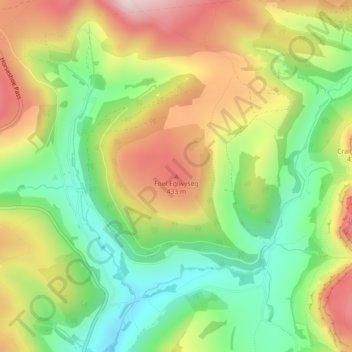 Mapa topográfico Foel Eglwyseg, altitud, relieve