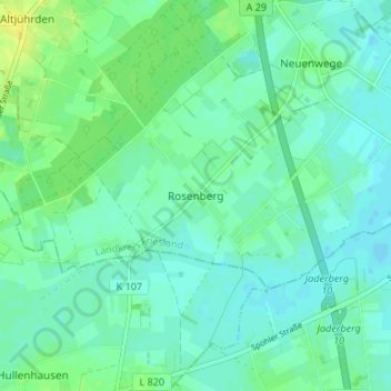 Mapa topográfico Rosenberg, altitud, relieve