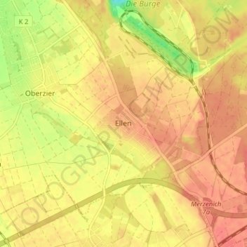 Mapa topográfico Ellen, altitud, relieve
