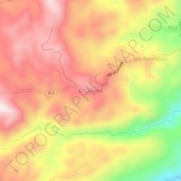 Mapa topográfico El Castaño, altitud, relieve