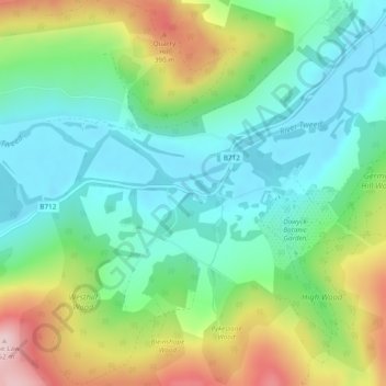 Mapa topográfico Bellspool, altitud, relieve