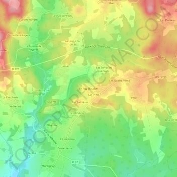 Mapa topográfico Le Puy Roudier, altitud, relieve
