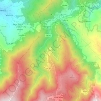 Mapa topográfico Comareira, altitud, relieve