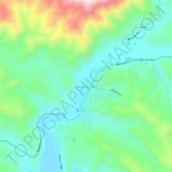 Mapa topográfico Canela Baja, altitud, relieve