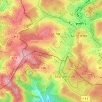 Mapa topográfico Trömbach, altitud, relieve