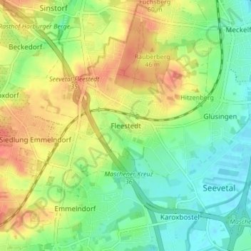 Mapa topográfico Fleestedt, altitud, relieve