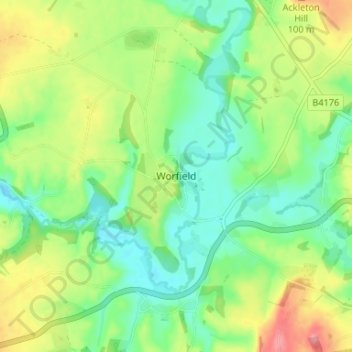 Mapa topográfico Worfield, altitud, relieve