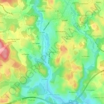 Mapa topográfico Mamegout, altitud, relieve