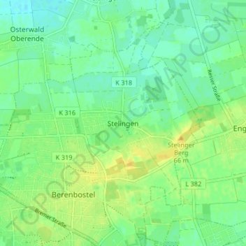 Mapa topográfico Stelingen, altitud, relieve