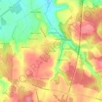 Mapa topográfico Buffe Ongle, altitud, relieve
