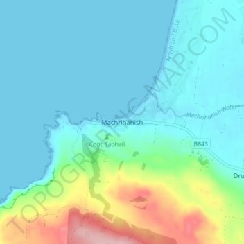 Mapa topográfico Machrihanish, altitud, relieve