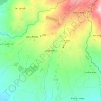 Mapa topográfico Santa María, altitud, relieve