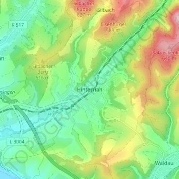 Mapa topográfico Hinternah, altitud, relieve