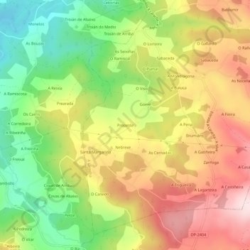 Mapa topográfico Propeste, altitud, relieve