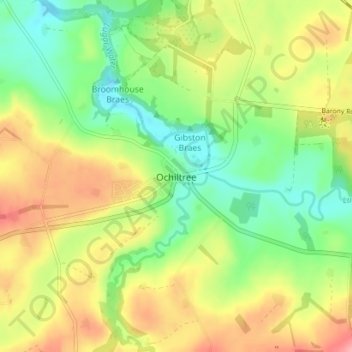 Mapa topográfico Ochiltree, altitud, relieve