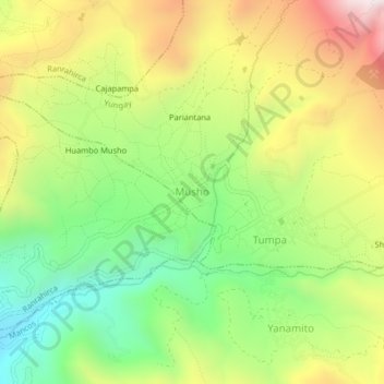 Mapa topográfico Musho, altitud, relieve